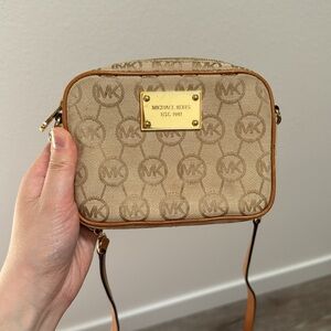 Michael Kors Beige and Brown Logo Crossbody Bag